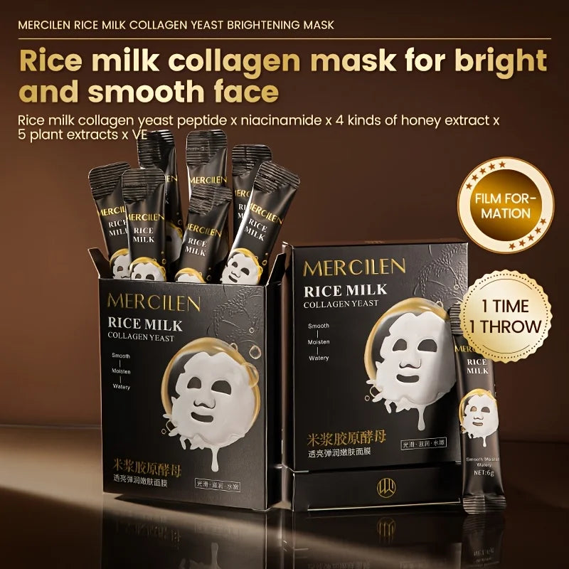 10pcs Mercilen Rice Milk Collagen Yeast Facial Peeling Masks Anti Wrinkles Moisturizing Anti-Aging Tearing Peel-Off Face Mask