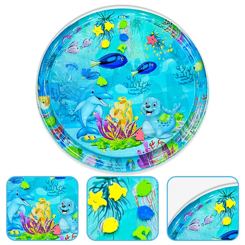 1pc 100cm Large Baby Water Play Mat Dolphin Seal Pattern PVC Inflatable Round Play Mat Cushion Kids Gift