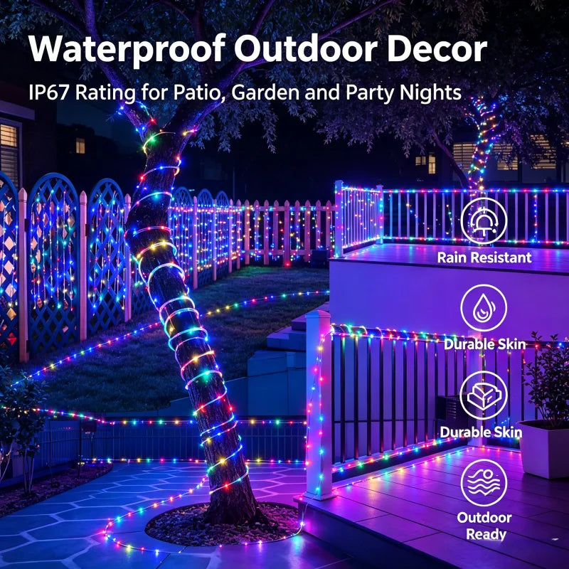 RGB LED Light String Intelligent Control Outdoor Lantern Party Leather Line Lamp IP67 Music Light String Holiday Decoration