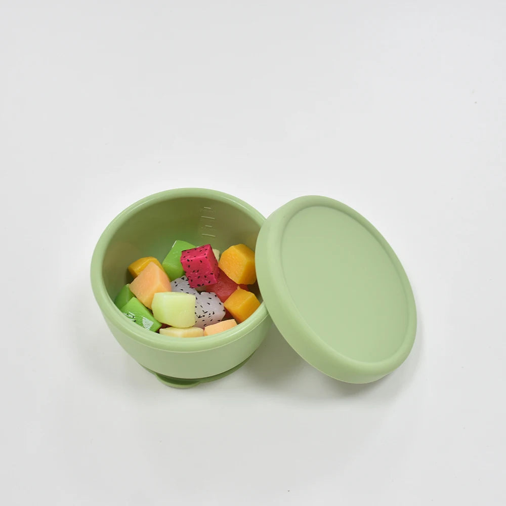 Silicone Suction Bowl with Lid, 260ML - Non-Spill Baby Feeding Bowl, Secure Suction Base for Toddlers, Learning Self-Feeding