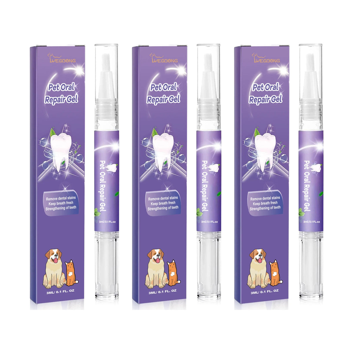 Pet Dental Care Gel 3ml Teeth Cleaning Pen for Dogs and Cats Fresh Breath Tartar Control Soothes Gums Easy Baking Soda Formula