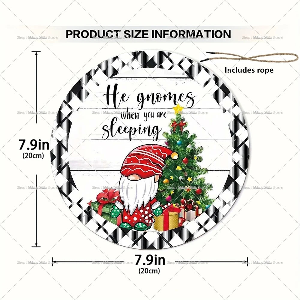 1pcs Merry Christmas Dwarf Wooden Ornaments Sign Dwarf Christmas Candy Cane Pattern Wooden Hanging Home Plaque Scene DecorSupply