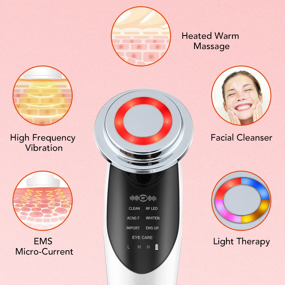 7 in 1 Face Lifting Device EMS Microcurrent Skin Rejuvenation LED Facial Neck Firming Massager Face Beauty Care Apparatus
