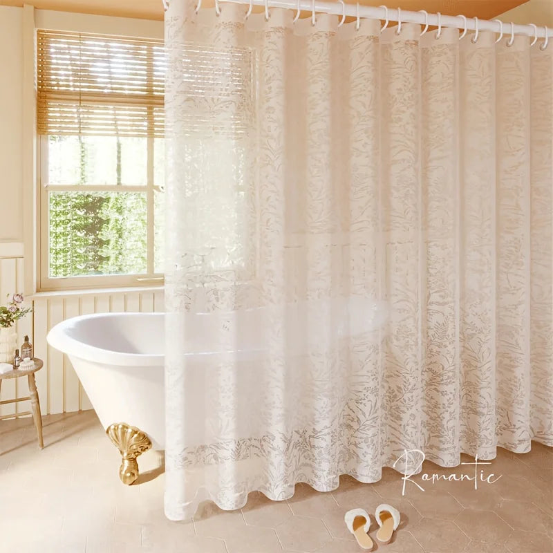 Modern Jacquard Shower Curtain, Featuring Hollow Relief Embroidery of Moonlit Branches, Made from High-Quality Thickened Fabric