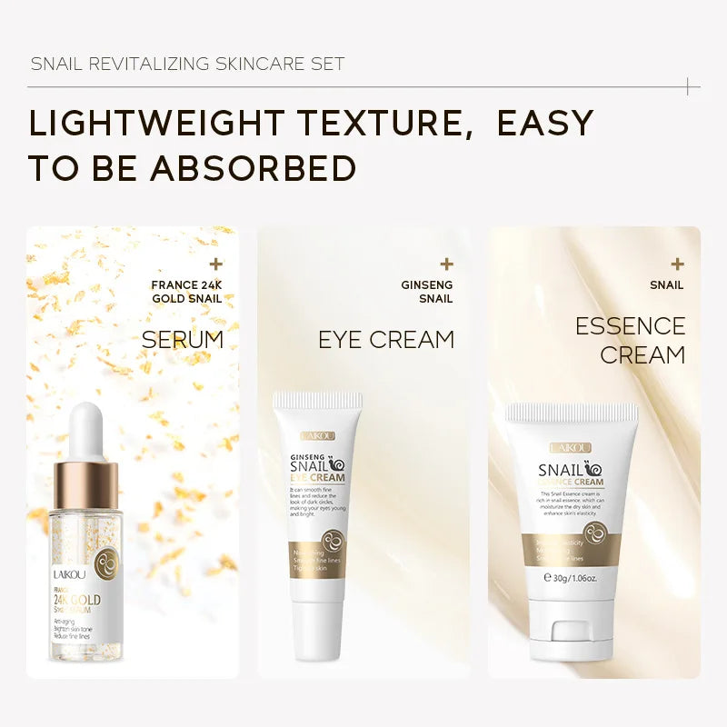 LAIKOU Vitamin C Skin Care Sets 3pcs Face Cream Serum Eye Cream Moisturizing Anti-Wrinkle Facial Care Kit