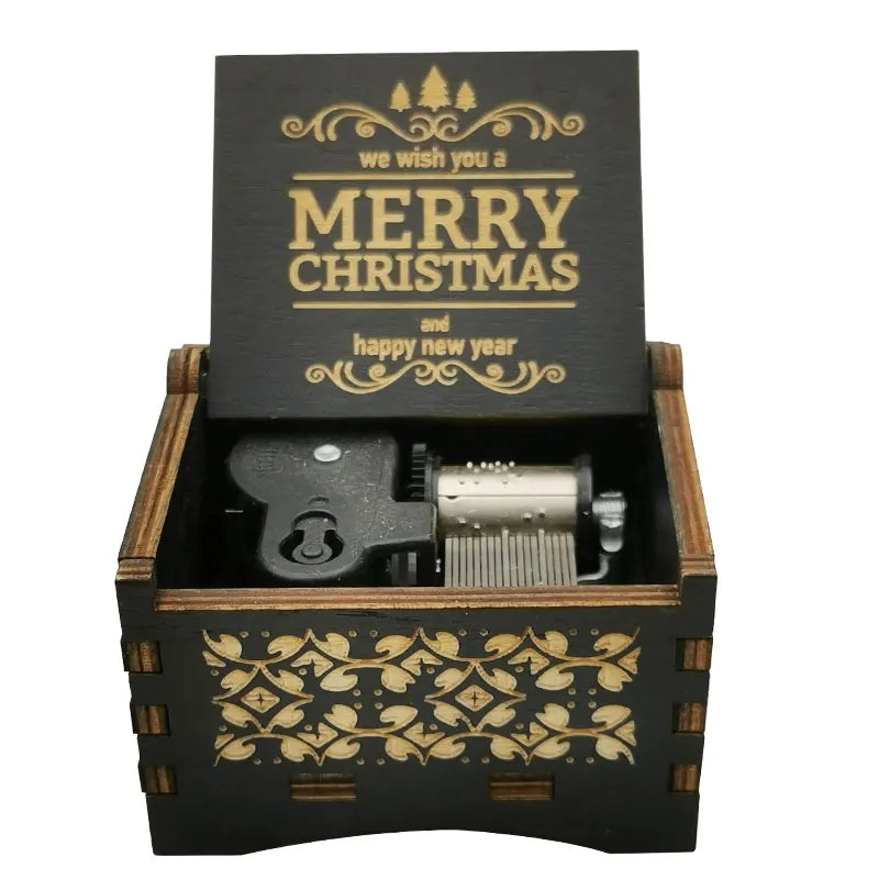 《We Wish You A Merry Christmas》Wooden 18-tone Music Box Desktop Decorative Ornaments New Year's Party Gift For Friends ﻿