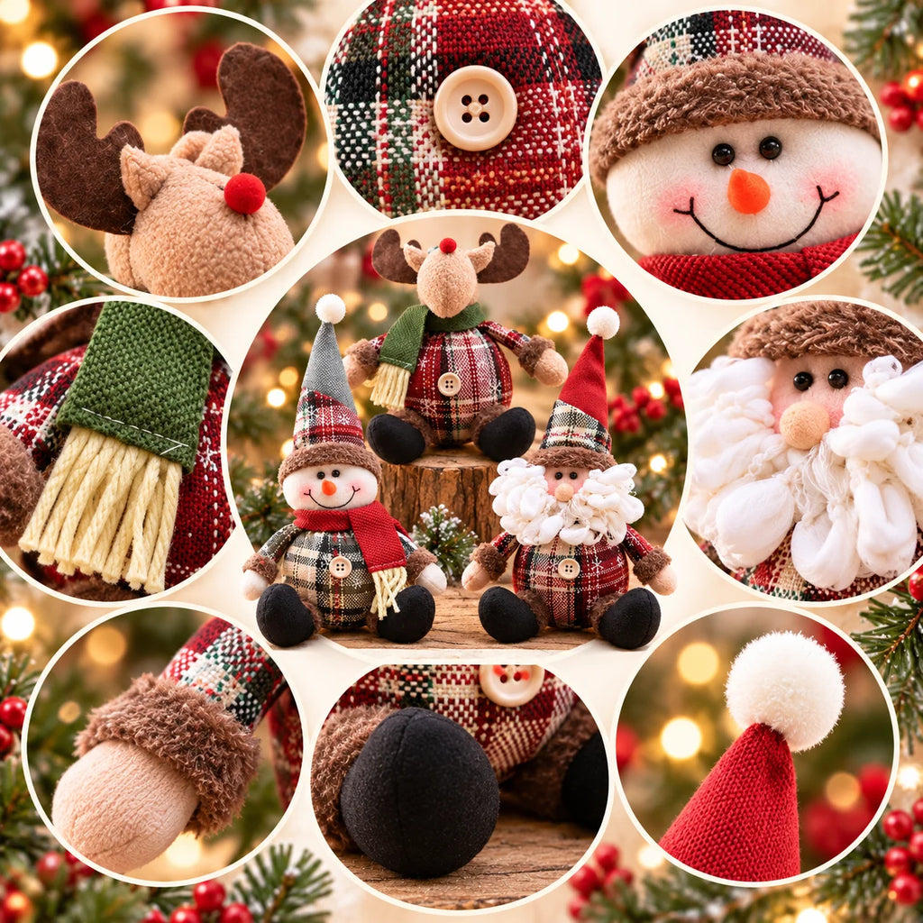Christmas Dolls Tree Decor Standing Santa, Snowman and Reindeer Figurines for Home Decor Birthday Gifts Merry Christmas