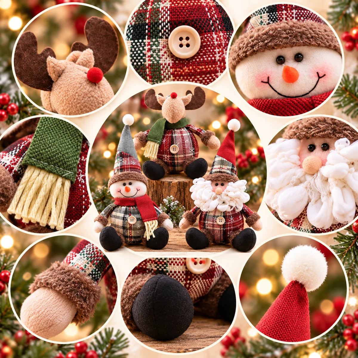 Christmas Dolls Tree Decor Standing Santa, Snowman and Reindeer Figurines for Home Decor Birthday Gifts Merry Christmas