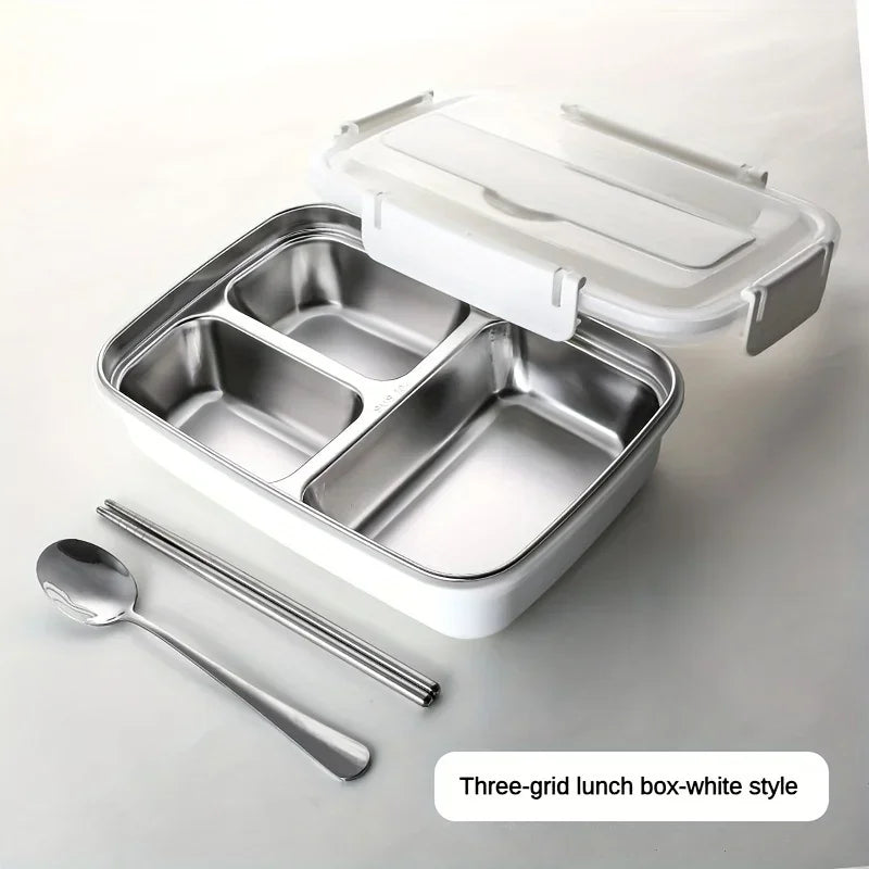 Leak-Proof Stainless Steel Lunch Box With 3/4 Compartments - Durable, Easy-Clean Bento Container For Students & Office Workers
