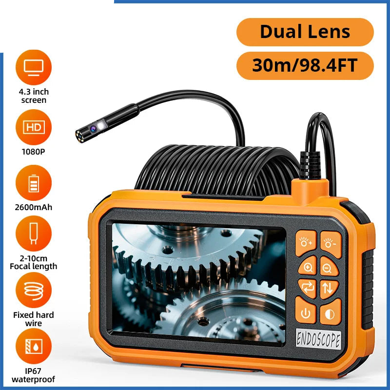 FUERS 1/5/10/20/30M Single/Dual Lens Endoscope Camera 1080P Semi-Rigid Snake Camera Sewer Cable 2600mAh Battery for Pipeline