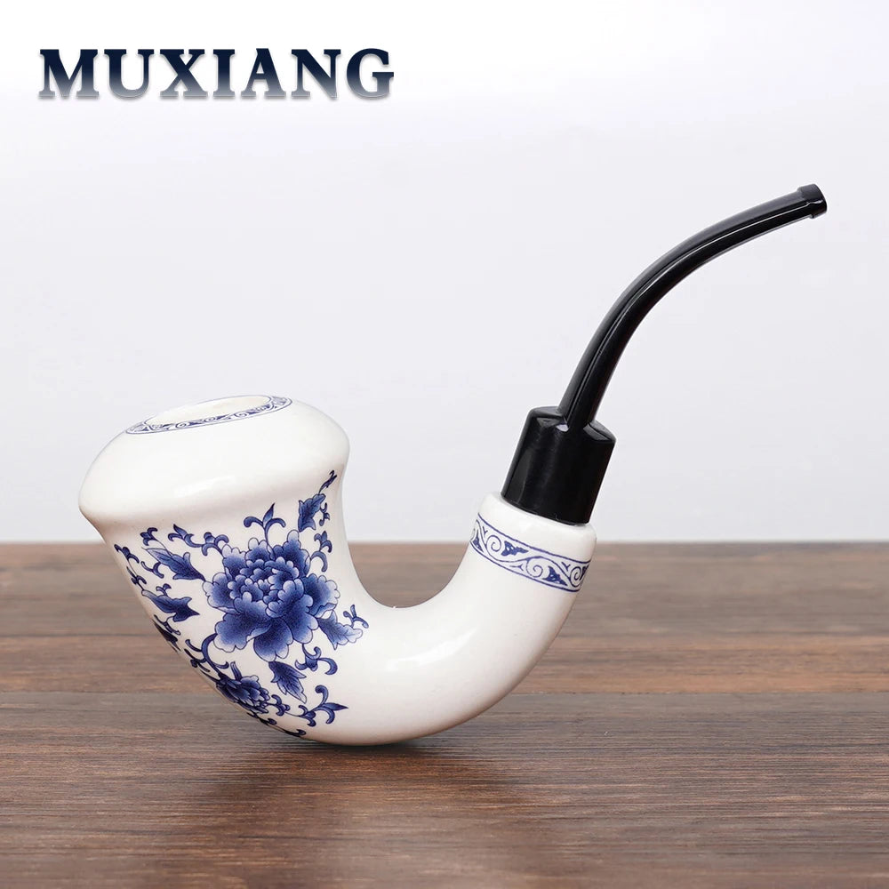 Ceramic Smoking Pipe With Bent Acrlyic Stem Mouthpiece Filter Screen Filter Pipe China Pottery 9mm