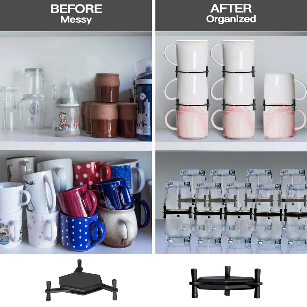 6/12Pcs Coffee Mug Holder Adjustable Drinkware Stackable Organizer Space Saver Kitchen Cup Storage Rack for 3.0 to 4.5inch Cup