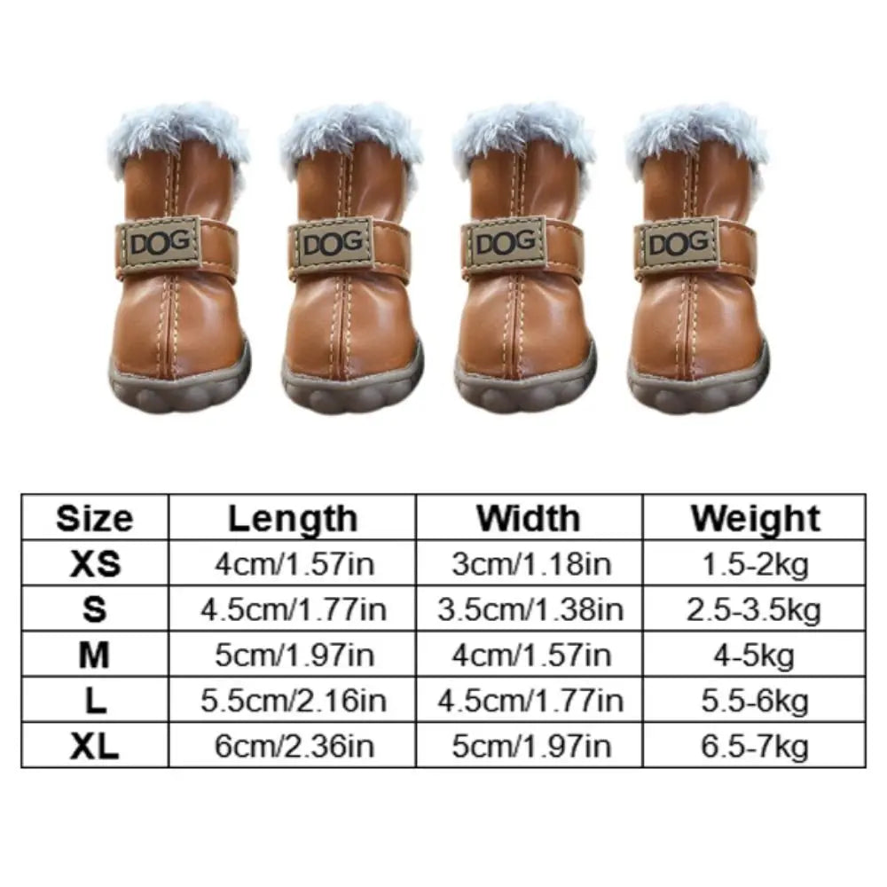 Soft Pet Snow Boots Puppy Rain and Snow Boots Warm Non-Slip Winter Dog Shoes Waterproof Plush/PU 4-Piece Set