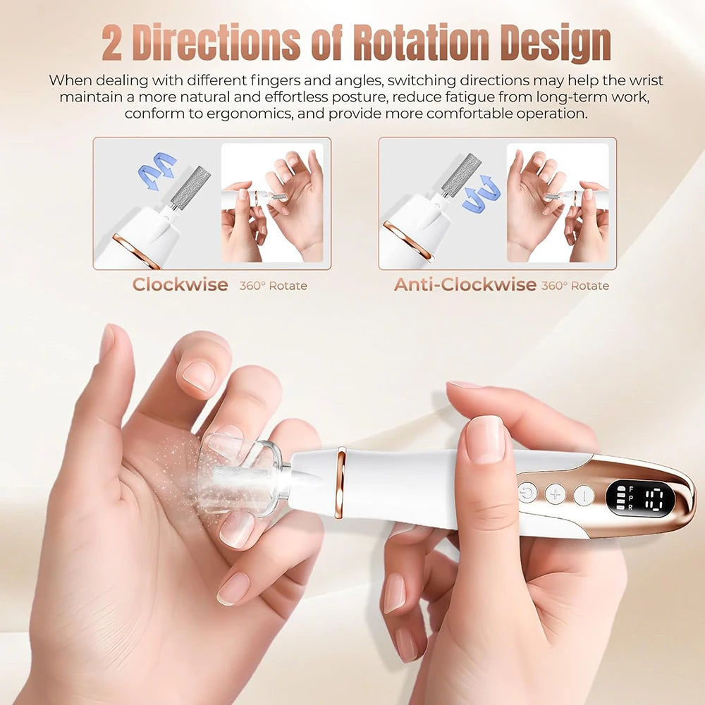 Professional Manicure Pedicure Kit Electric Nail File Set Cordless Nail Drill Machine 10 Speed Nail Tool for Grind Trim Polish