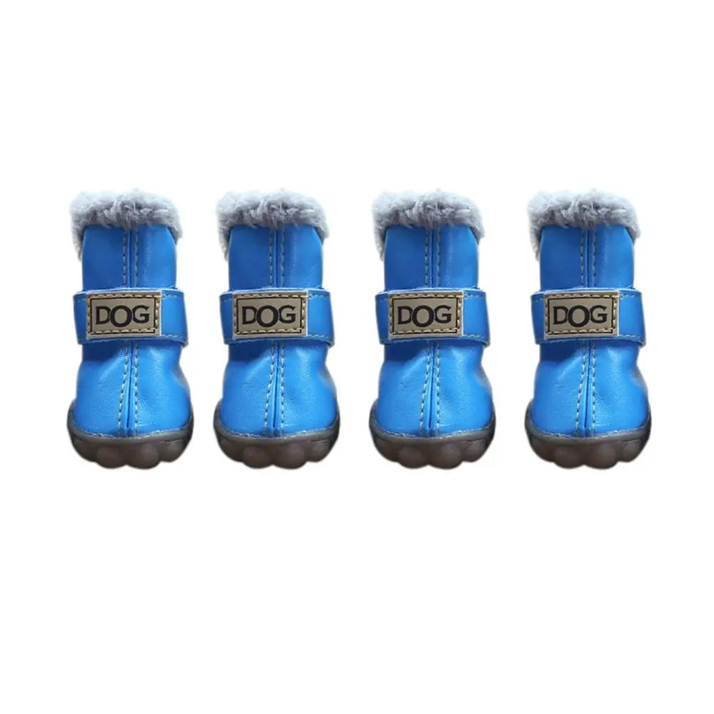 Soft Pet Snow Boots Puppy Rain and Snow Boots Warm Non-Slip Winter Dog Shoes Waterproof Plush/PU 4-Piece Set