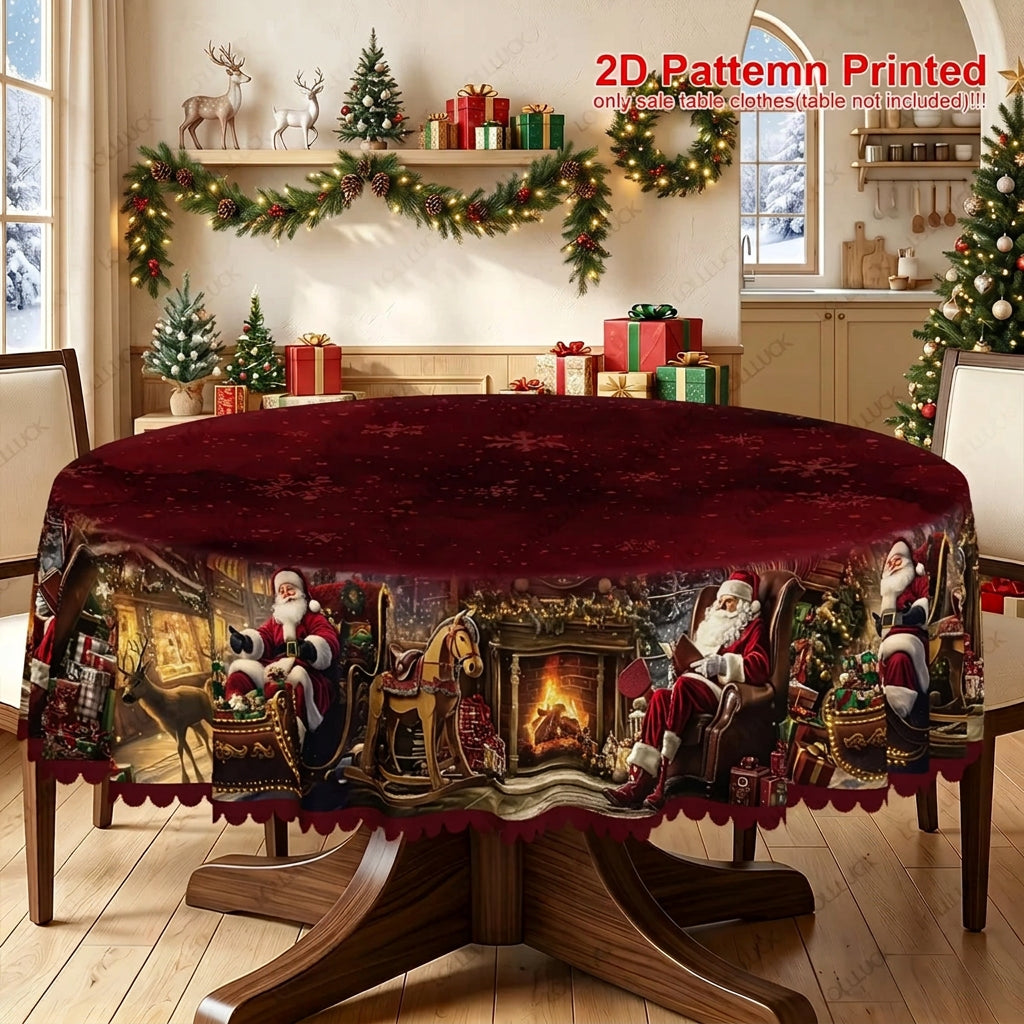 1 piece, Merry Christmas themed party tablecloth, red Santa reindeer snowflake design print