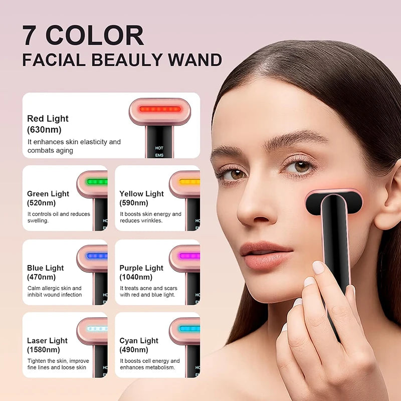 EMS Face Lifting Device 7 Color Light Facial Wand Eye Face Massager Skin Tightening Anti Wrinkle Skin Care Beauty Tool