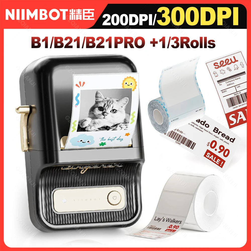 Niimbot 200dpiB21 300dpi B21PRO Label Maker Tag Price Portable Thermal Label Printer with White Photo Labels for Bakery/Business