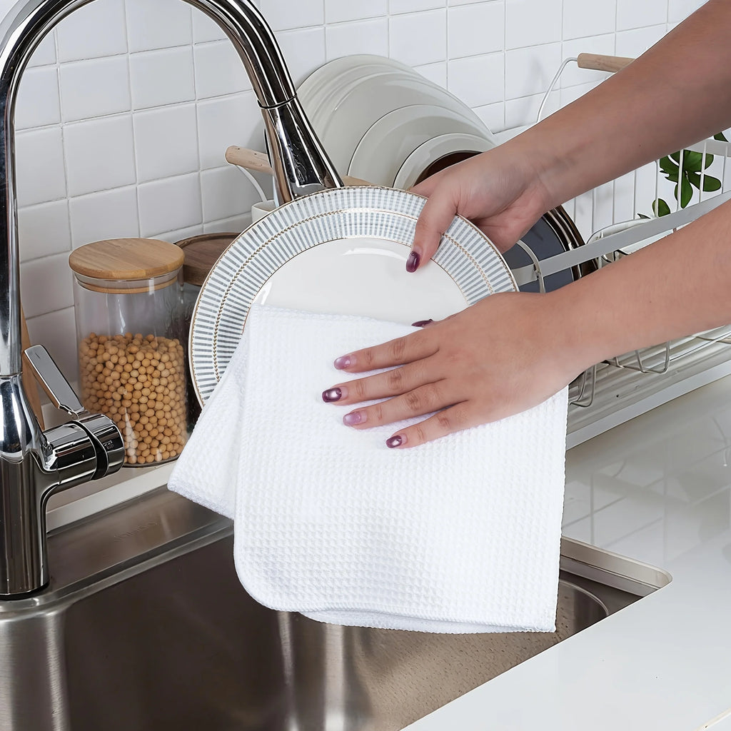 3/5/7Pcs, 40×60 Cm, 100% Polyester Blend White Waffle Weave Kitchen Towels, Ultra-Soft and Highly Absorbent Dishcloths