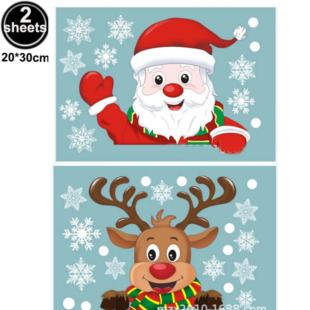 Christmas Window Stickers Santa Claus Reindeer Snowflake Static Window Clings Merry Christmas Glass Decals New Year Party Decors