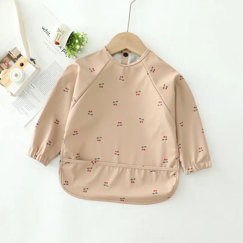 Erduo Newborn Baby Waterproof Feeding Bibs Soft Fabric Infant Apron Long Sleeve School Feeding Bib Eating Accessories