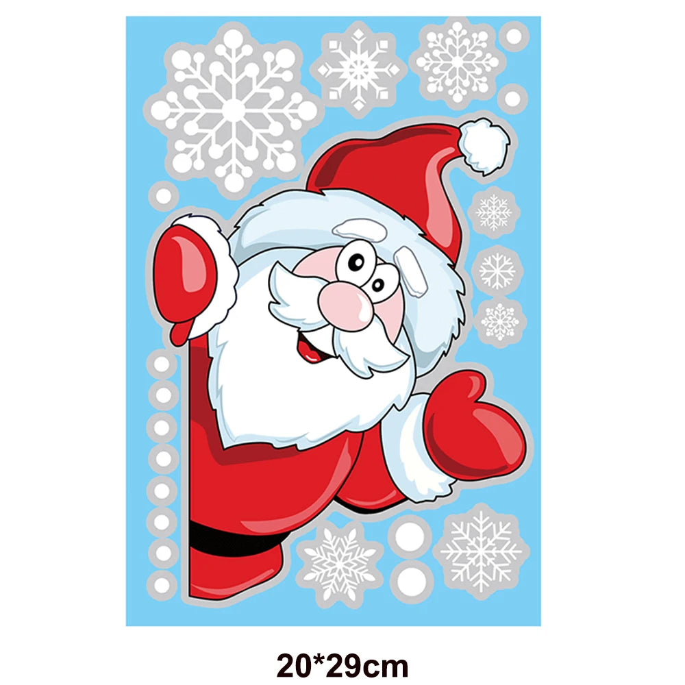 Christmas Window Stickers Santa Claus Reindeer Snowflake Static Window Clings Merry Christmas Glass Decals New Year Party Decors