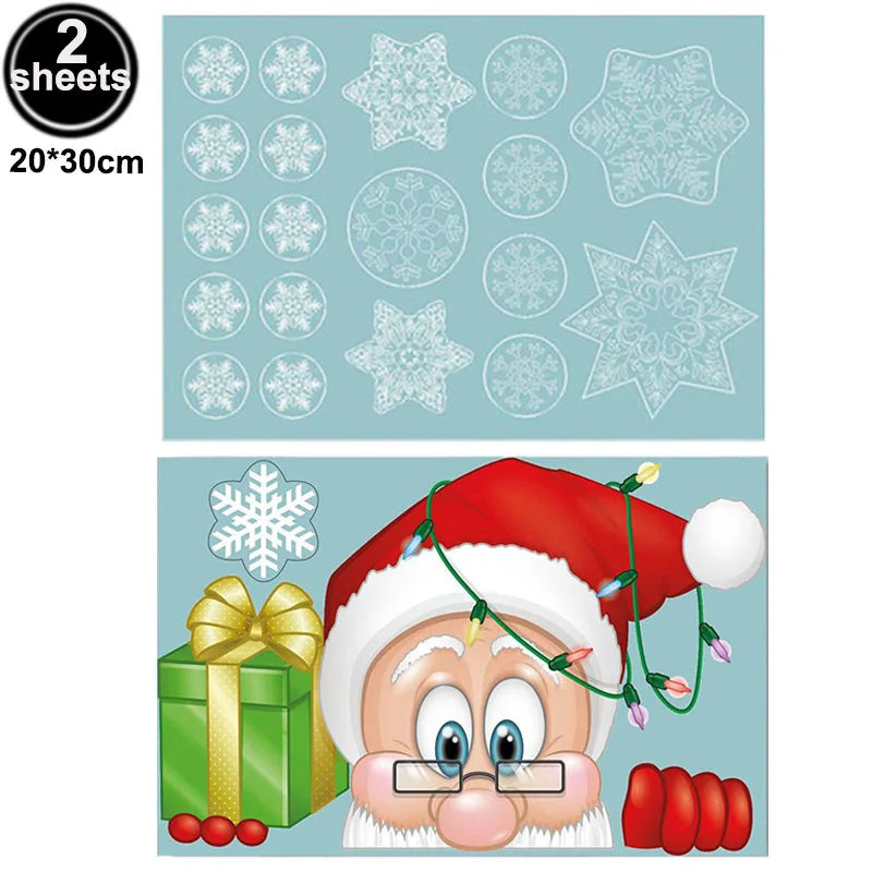 Christmas Window Stickers Santa Claus Reindeer Snowflake Static Window Clings Merry Christmas Glass Decals New Year Party Decors