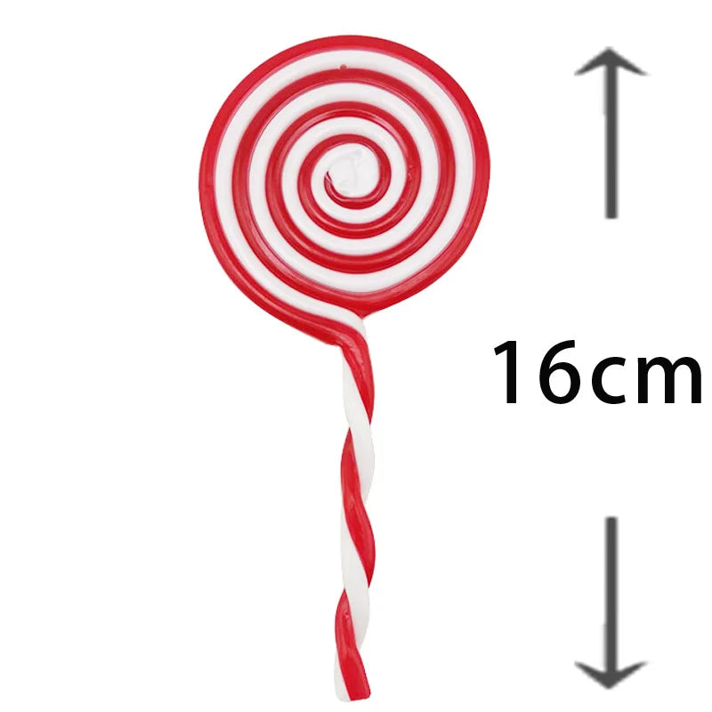 16cm Longth Candy Simulation Red And White Plastic Lollipop Merry Christmas Tree Home Decorations New Year Small Accessories