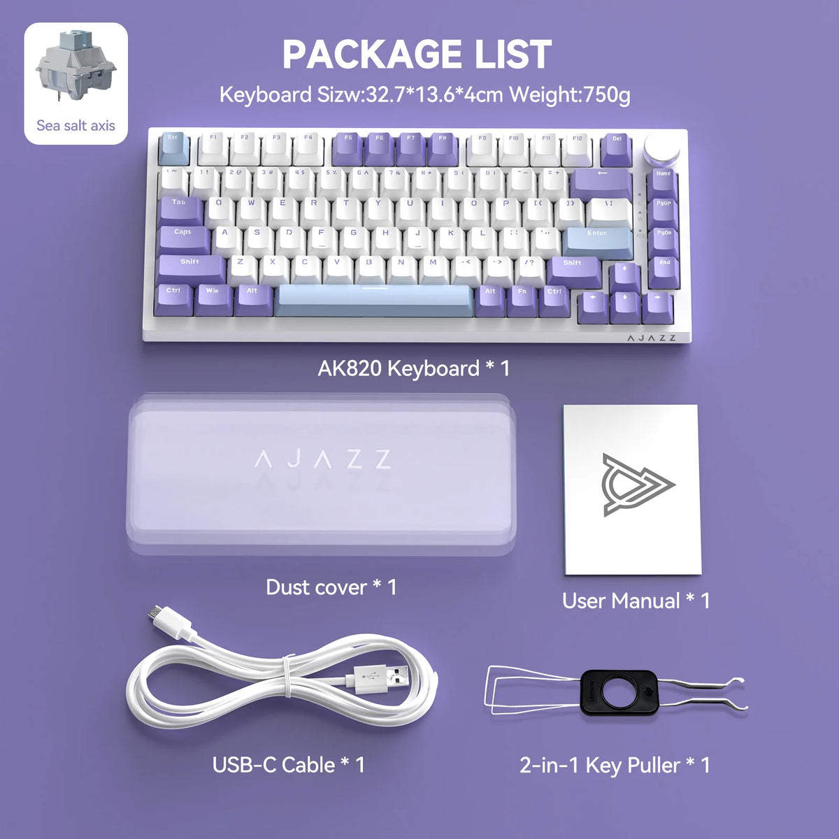 AJAZZ AK820 75% Wired Mechanical Keyboard: Hot-Swappable, RGB Backlit, Knob Control | For Office & Gaming