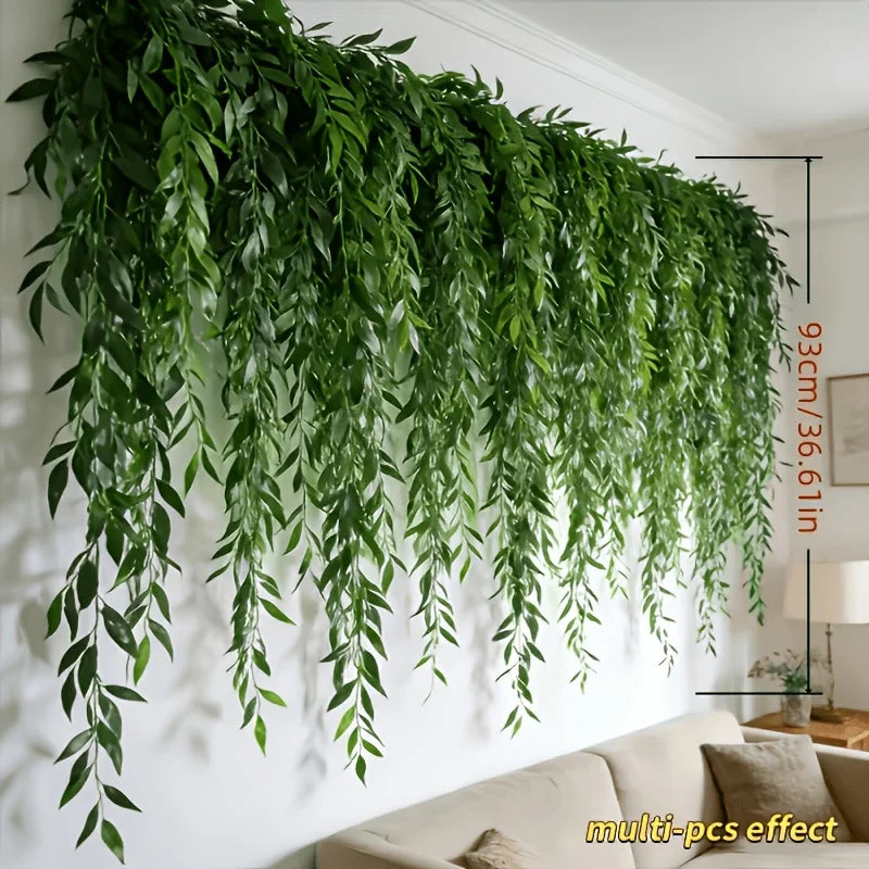 50/100 Pieces of High-Quality Artificial Willow Greenery, Evergreen for All Seasons, Weather-Resistant Decorative Vines with Vibrant Colors and Texture, Suitable for Wedding Arches and Spring/Summer Decoration, Hotel and Cafe