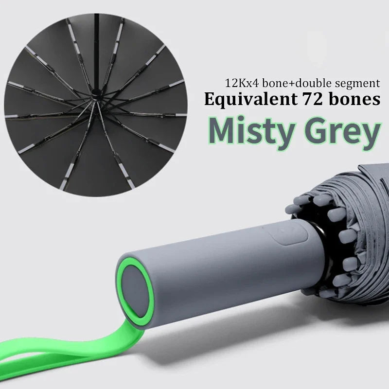 Super Strong Windproof Automatic Umbrella for Men and Women, 72-Rib Large Rainproof and UV Protection Folding Umbrella