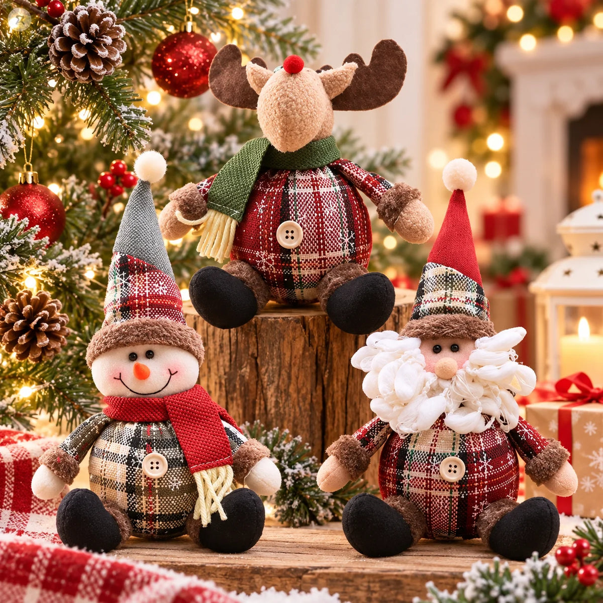Christmas Dolls Tree Decor Standing Santa, Snowman and Reindeer Figurines for Home Decor Birthday Gifts Merry Christmas
