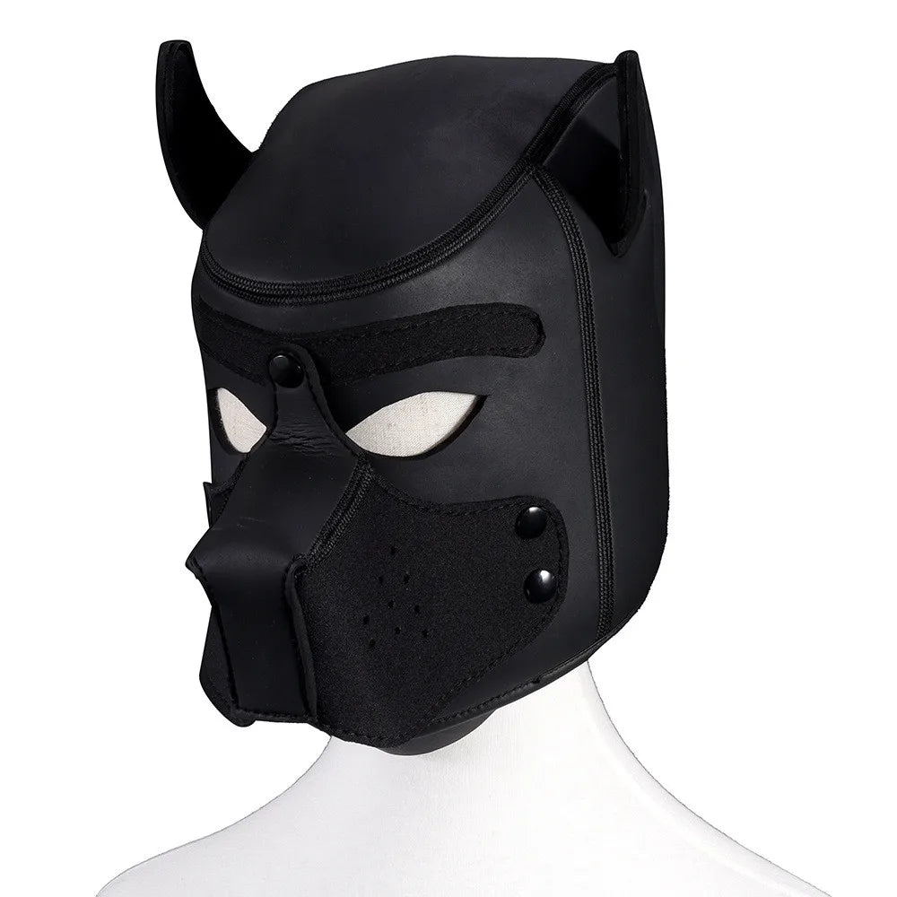 Fashion Puppy Cosplay Dog Mask Head Gear Party PU Leather Rubber Unisex Masks Adjustable Shoulder Strap Leather Chest Harness