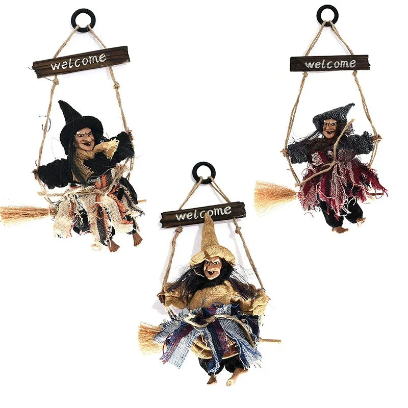 Halloween Witch Dolls Hanging Decor Ghost Witch Horror Scary Hanging Ghost Flying Witch Pendant Halloween DIY Party Ornaments