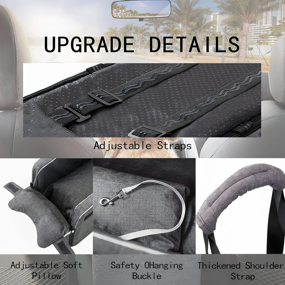 Grey Square Center Console Pet Nest All Season Universal 2 In 1 Car Dog Booster Seat Adjustable Shoulder Strap Removable Washable Car Armrest Pet Carrier Outdoor Hiking Travel Small Dog Cat Auto Safety Bed Pet Accessor