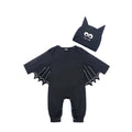 Halloween Baby Clothes Bat Costume Cotton Newborn Rompers Long-Sleeve New Born Outfits Black Jumpsuit with 3D Wings & Eared Hat