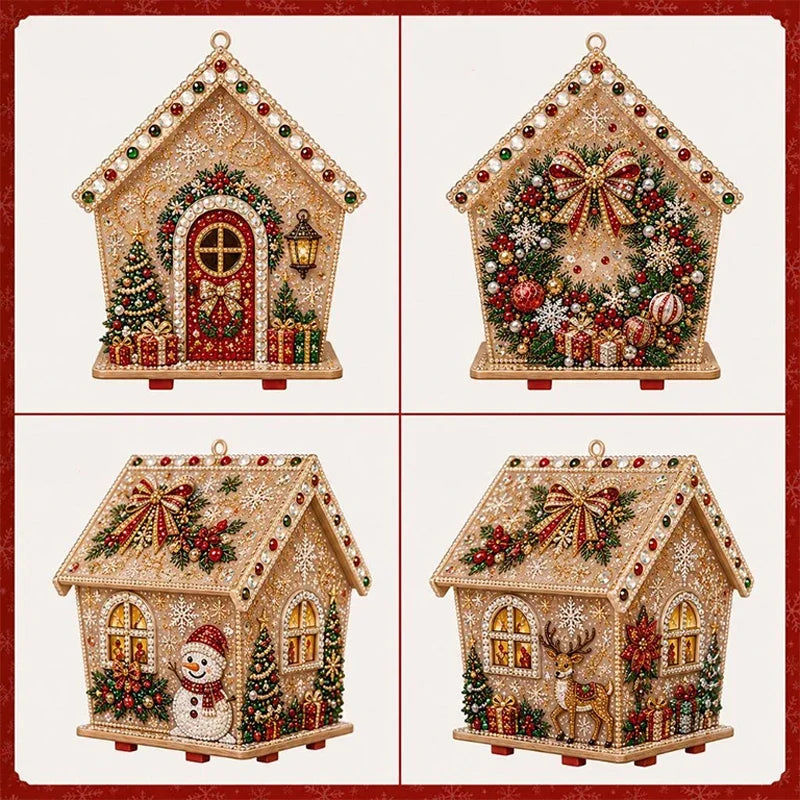 DIY Pearl Craft Kit Christmas Cottage Diamond Painting Set Wooden Pearl Art Christmas Tree Ornaments For Home Decoration Gifts