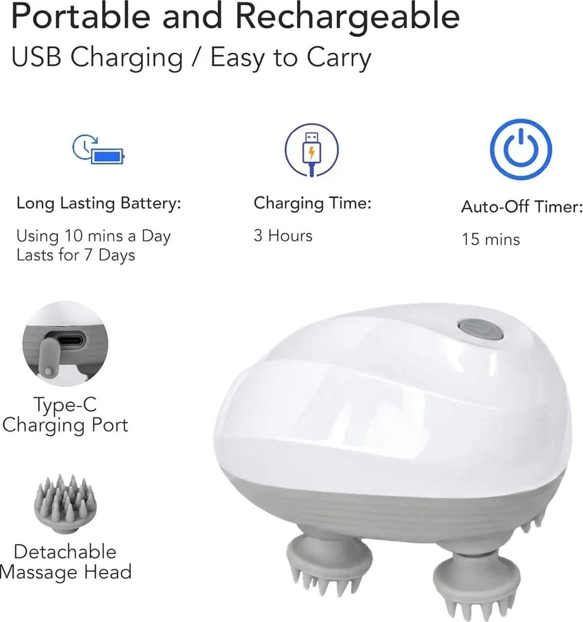 Electric Head Massager USB Rechargable Scalp Massager Body Massage Health Care Shoulder Neck Deep Tissue Kneading Massage Gift