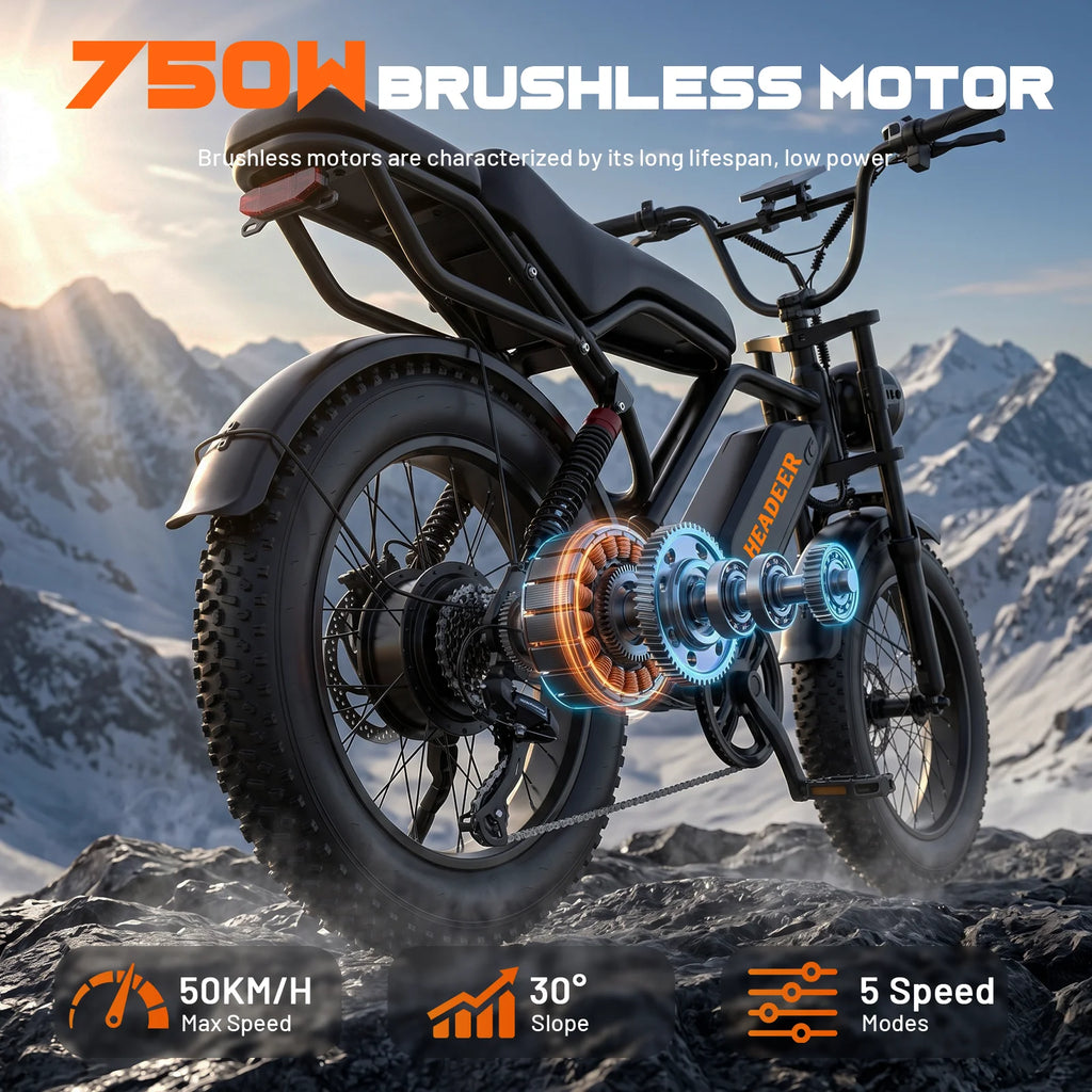 HEADEER BK20 Electric Bike 48V20Ah Lithium Battery, Max Range 80Km, 20" Off-Road Fat Tires All‑terrain E-Bike with APP