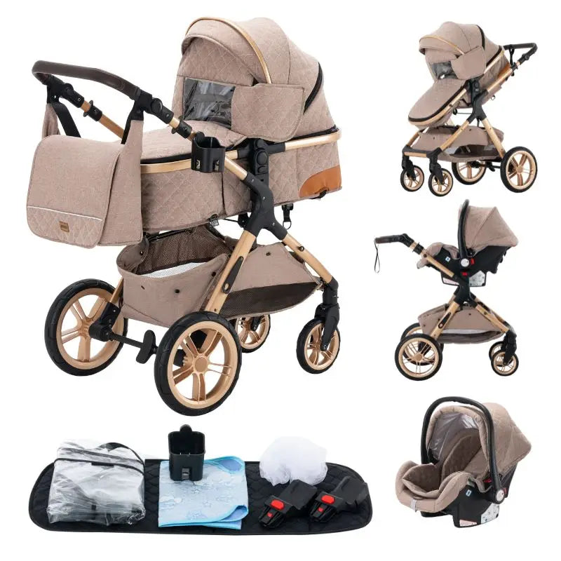 Newest 3 in 1 Baby Stroller Portable Travel Baby Carriage Folding Prams Aluminum Frame High Landscape Car for Newborn Baby