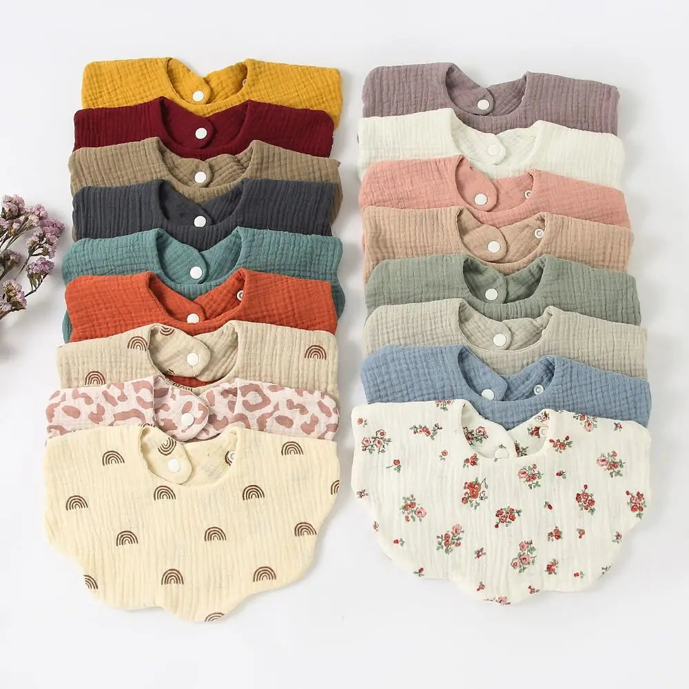 Cotton Soft Baby Print Bibs Solid Color Infant Bib Newborn Burp Cloths Bandana Scarf for Kids Boys Girls Feeding Saliva Towel