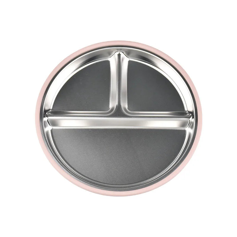 New 1PCS Stainless Steel Plate Detachable Suction Dishes Baby Feeding Sucker Bowl Food Grade Silicone Food Tray Tableware
