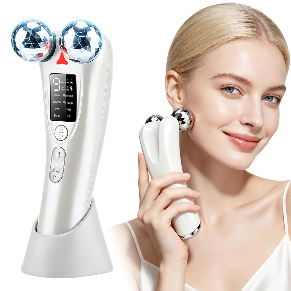 EMS Electric Face Beauty Device with Red Light Vibration 8 Modes 9 Intensities EMS Lifting Firming Tightening Facial Massager