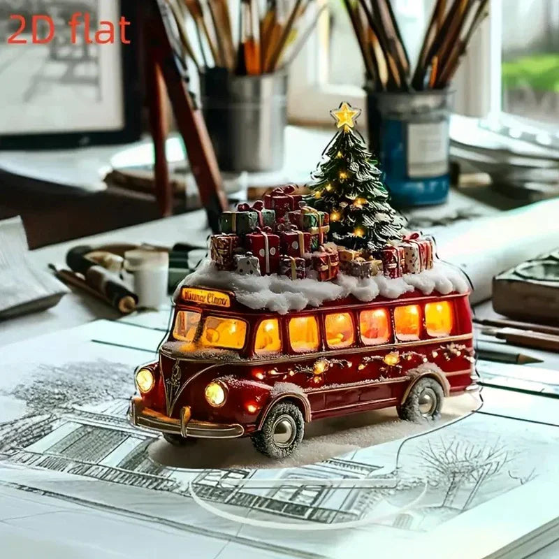 Christmas Xmas Tree Desktop Ornament Santa Claus Reindeer Sled Tabletop Decoration With Base 2D Acrylic Navidad Party Supplies