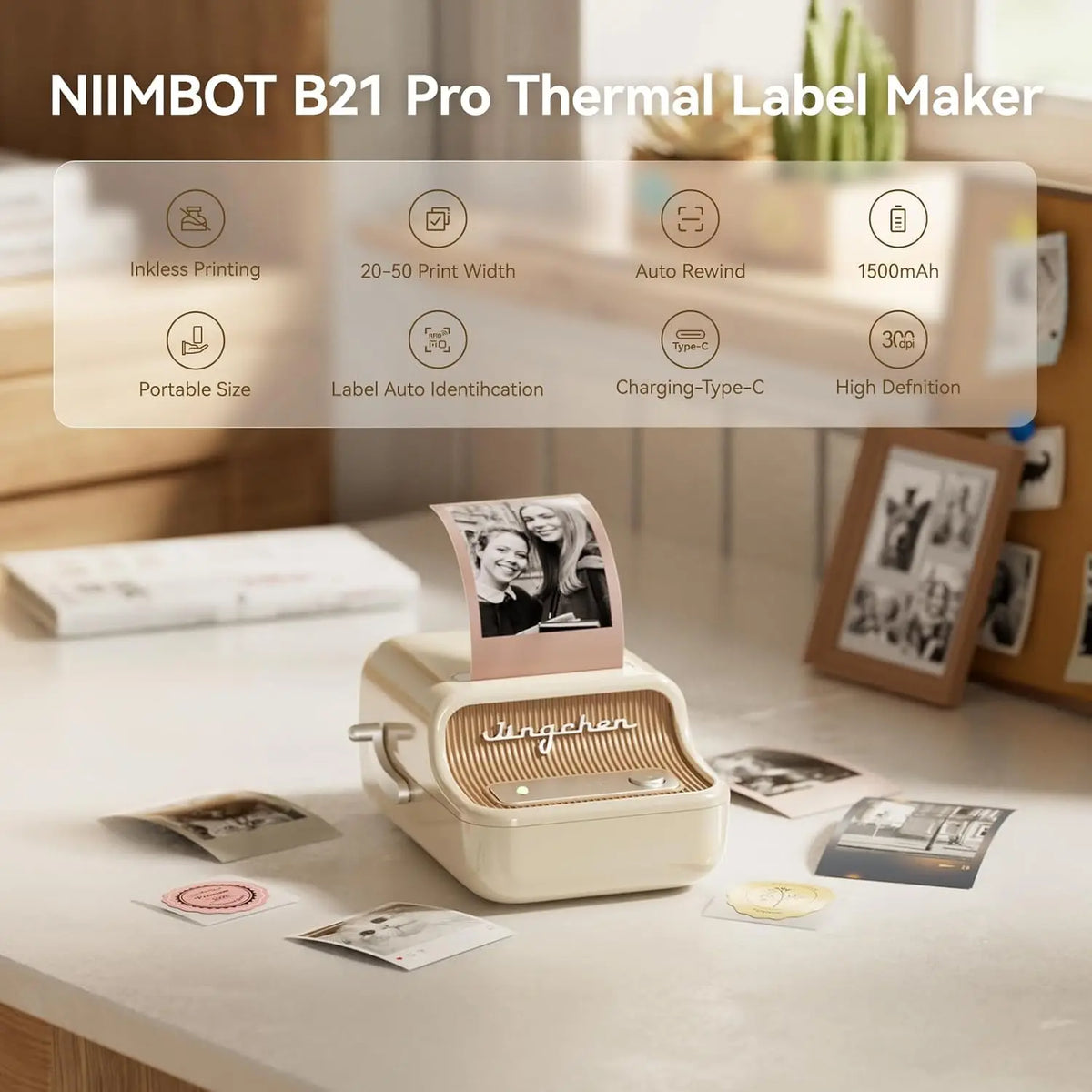 Niimbot 200dpiB21 300dpi B21PRO Label Maker Tag Price Portable Thermal Label Printer with White Photo Labels for Bakery/Business