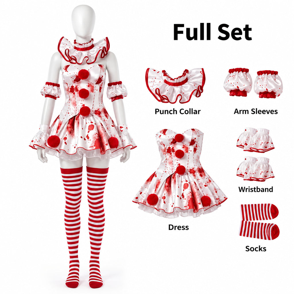 Halloween Scary Clown Dress Cosplay Costume Horror Joker Outfit For Themed Party Gathering Role Play