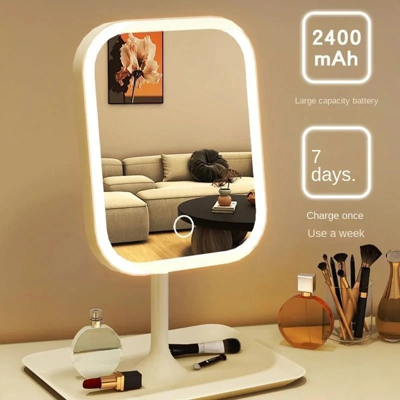 Unique Designer Vanity Mirror Three ColorsLEDLight Makeup Mirror Touch Control Desktop Mirror Bedroom Dressing Mirror