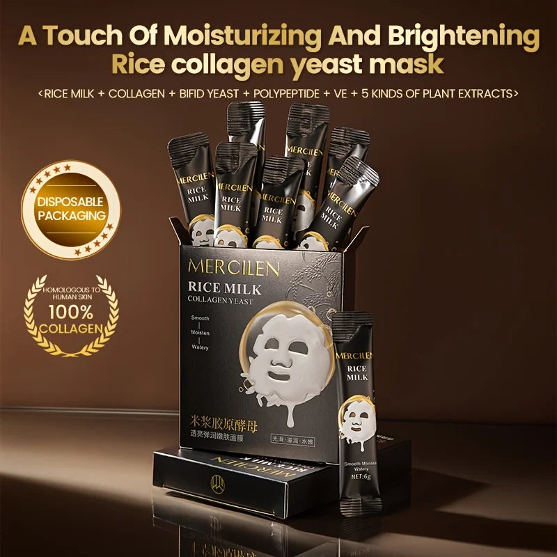 10pcs Mercilen Rice Milk Collagen Yeast Facial Peeling Masks Anti Wrinkles Moisturizing Anti-Aging Tearing Peel-Off Face Mask