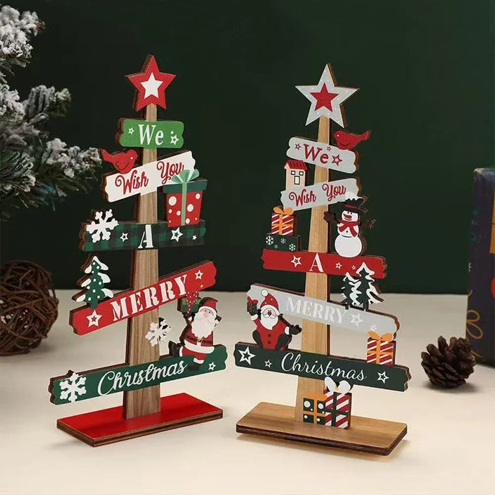 Runto 1pc Wooden Xmas Tree Ornaments Santa Claus Snowman  Merry Christmas Home Decoration New Year Desktop Decor Navidad