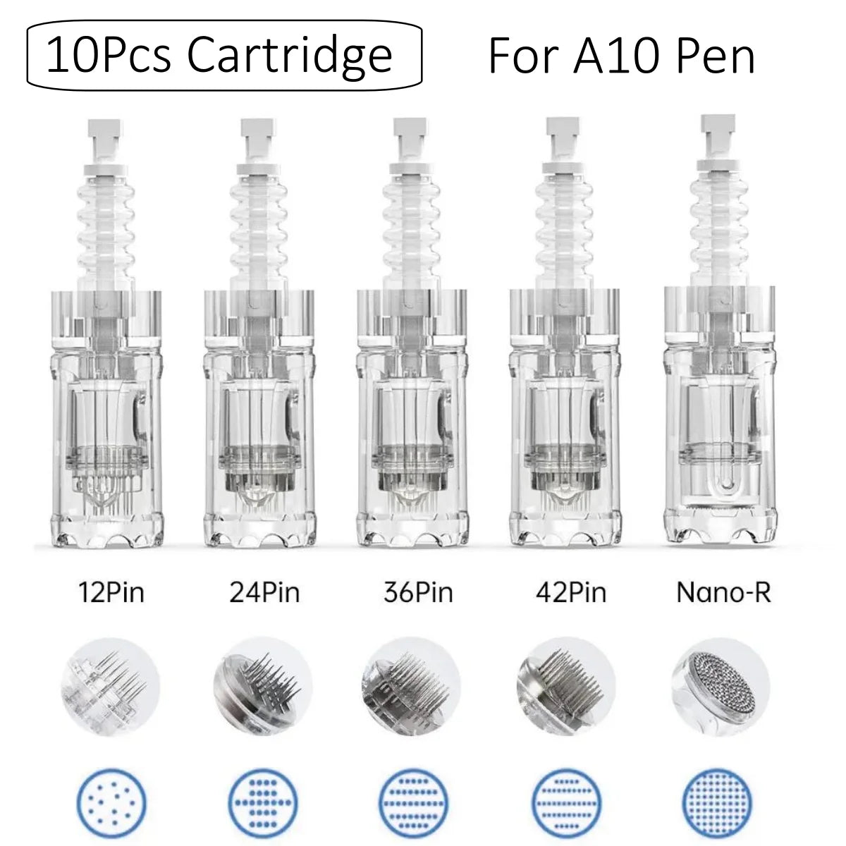 10Pcs 0.25mm Cartridge Microneedle 12pin 24pin 36pin 42pin Round Nano Needle For Dr Pen A10 Microneedling Pen